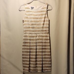 Muse sleeveless beige/brown/gold metallic fit and flare dress. Size 8 (M)
